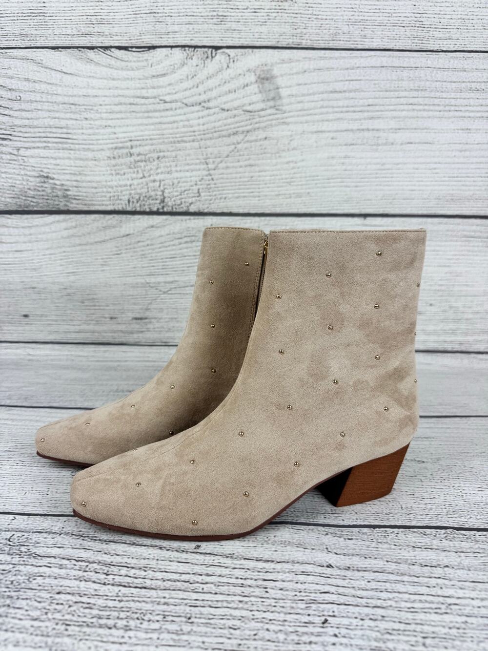 Hey Girl Women's Tan Gold Studded Such A Tease Square Toe Booties Size 7